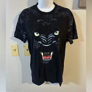 Guess Black Panther Graphic Tee with Yellow and Red Accents